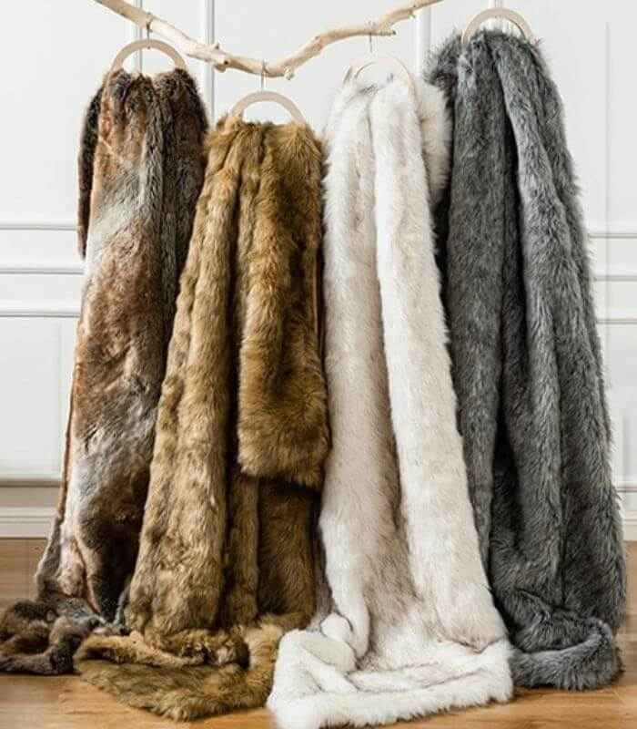 Faux Fur Throw Blanket Soft Thick Ochre Brown