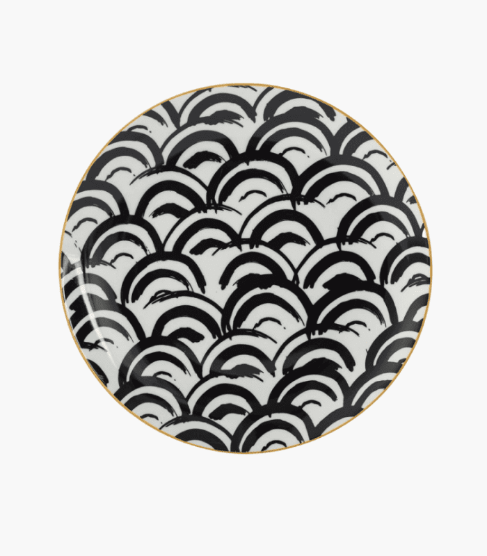 Set of 6  Dining Plates Black & White Porcelain 20cm