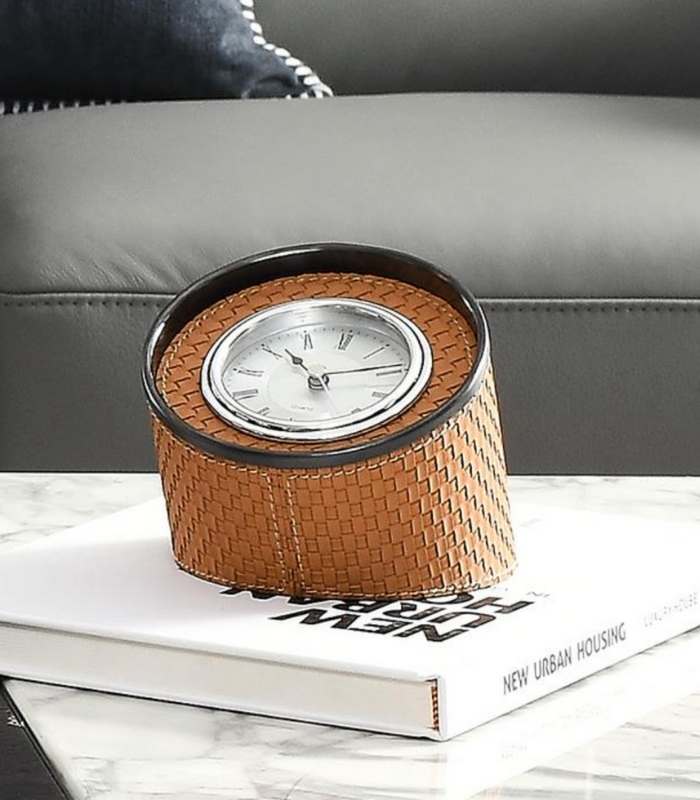 Woven Leather Table Clock 13 cm