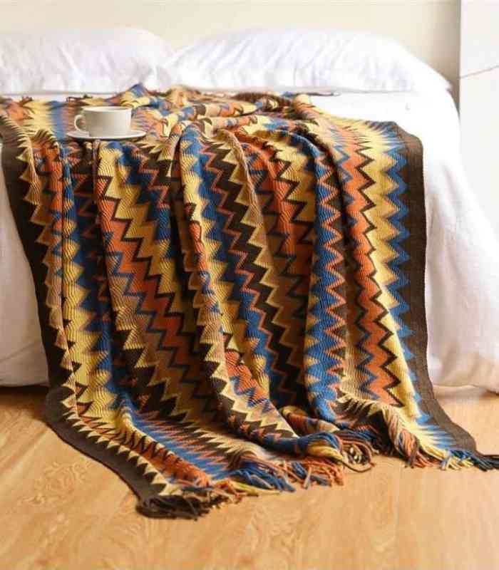Bohemian Throw Blanket Chevron Pattern Acrylic 130x220cm