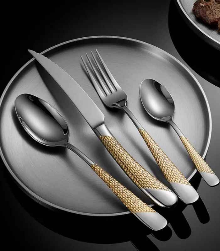 4 Pcs Premium Cutlery Set Stainless Steel Mirror-Polished Silver Gold