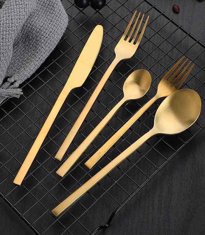 30 Pcs Cutlery Set Boston Contemporary 18/10 Matt Gold Stainless Steel Set for 6