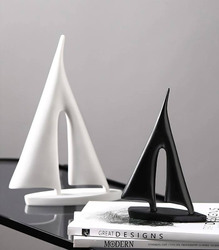 Sailboat Resin Sculpture Home Decoration Black and White