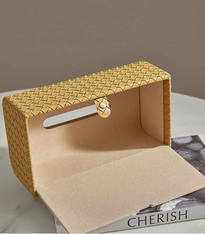 Solid Rectangular Tissue Box Woven Leather Large