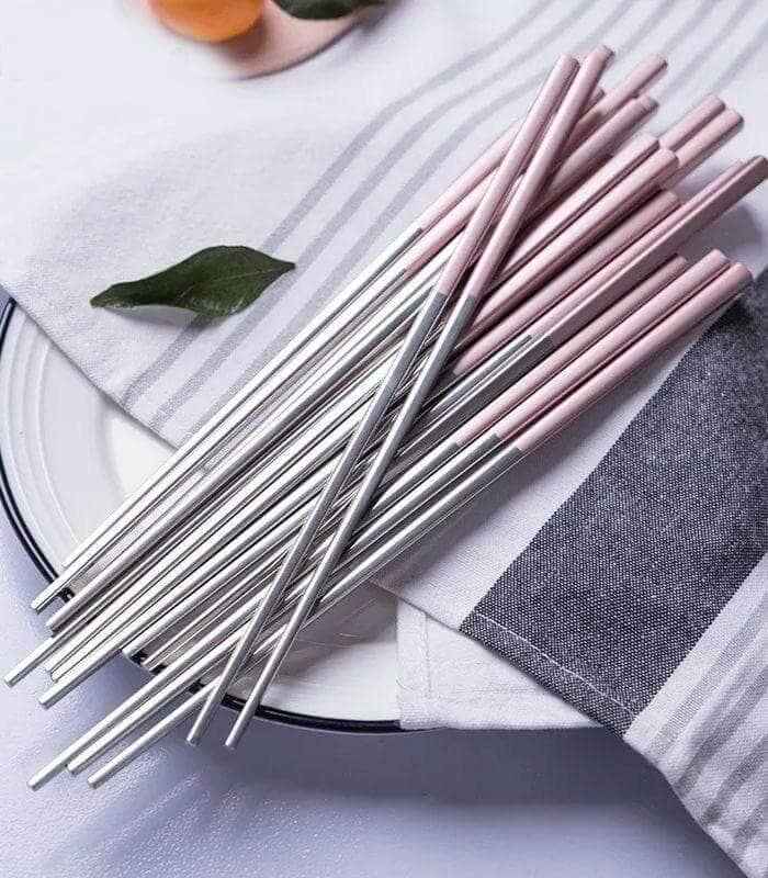 10 Pairs Chopstick Set Stainless Steel Pink Reusable 23.5 cm