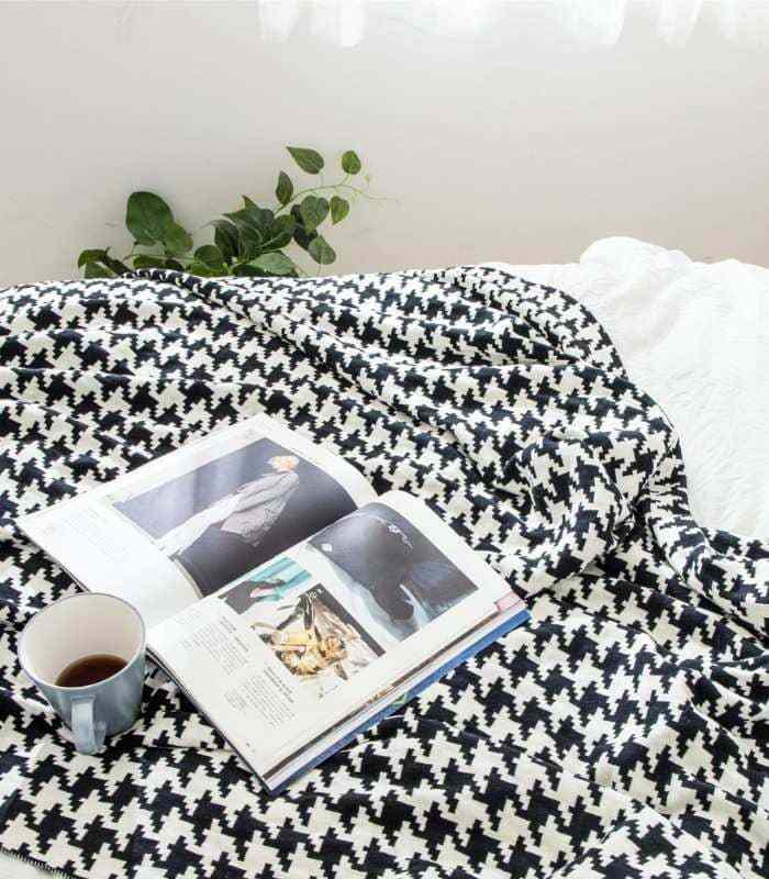 Houndstooth Throw Blanket Soft Cotton Large 150x200cm