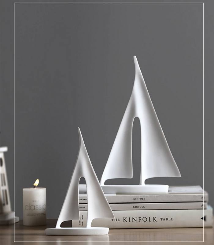 Sailboat Resin Sculpture Home Decoration White