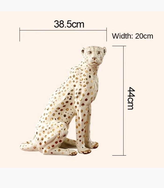 Ceramic Sculpture Leopard Gold White Hand Painted New
