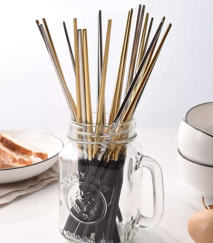 Set of Chopsticks Stainless Steel Black and Gold 23.5cm