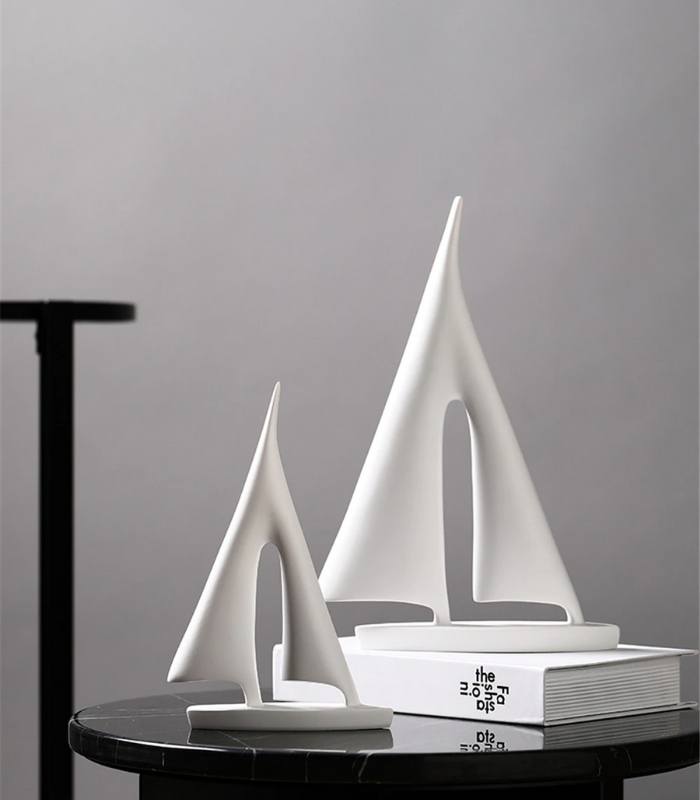 Sailboat Resin Sculpture Home Decoration White