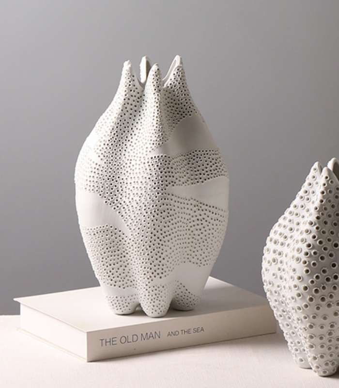 Luna Ceramic Table Vase Hollow Out Dot Handmade 26 cm