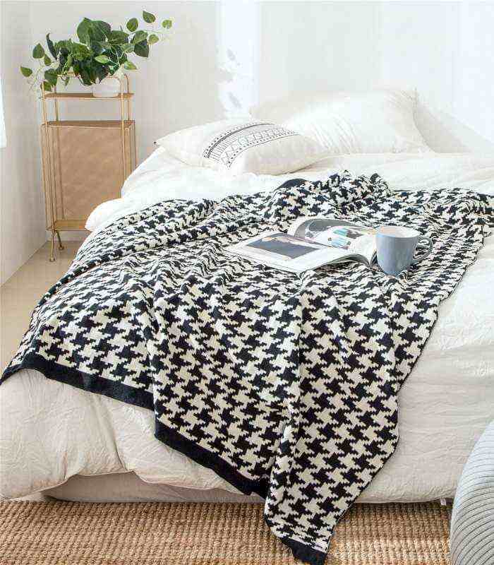 Houndstooth Throw Blanket Soft Cotton Large 150x200cm