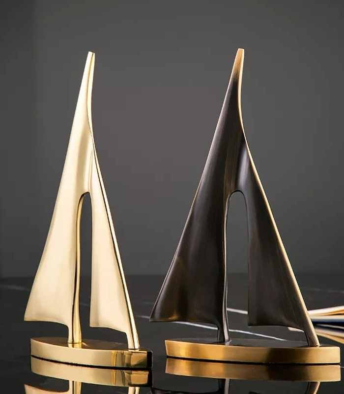 Sailboat Copper Sculpture Home Decoration Gold 20cm