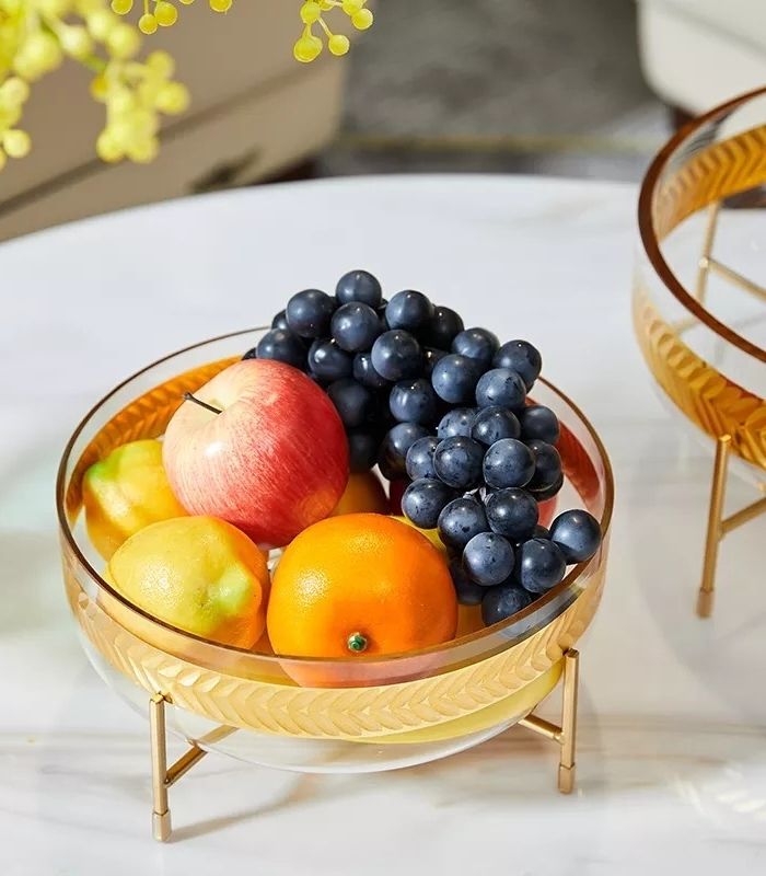 Crystal Fruit Bowl with Metal Wire Stand - Luxury Centerpiece