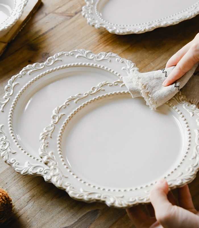 French Baroque Dinner Plates Ceramic Embossed Dinner Tableware