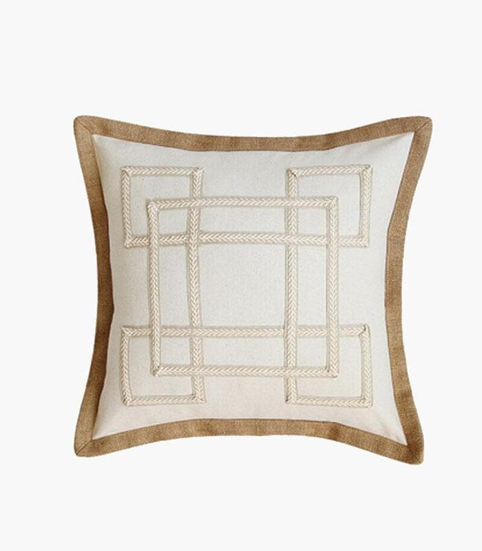 Cushion Cover with Geometric Embroidery Jute Heming 50cm Cotton and Linen