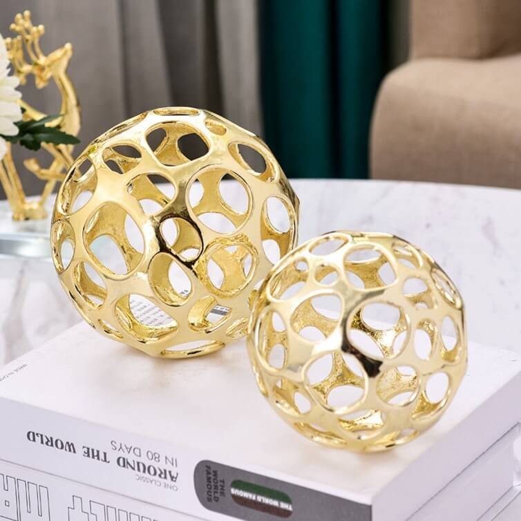 Decorative Object Gold Round Sculpture Gold Sphere Metal
