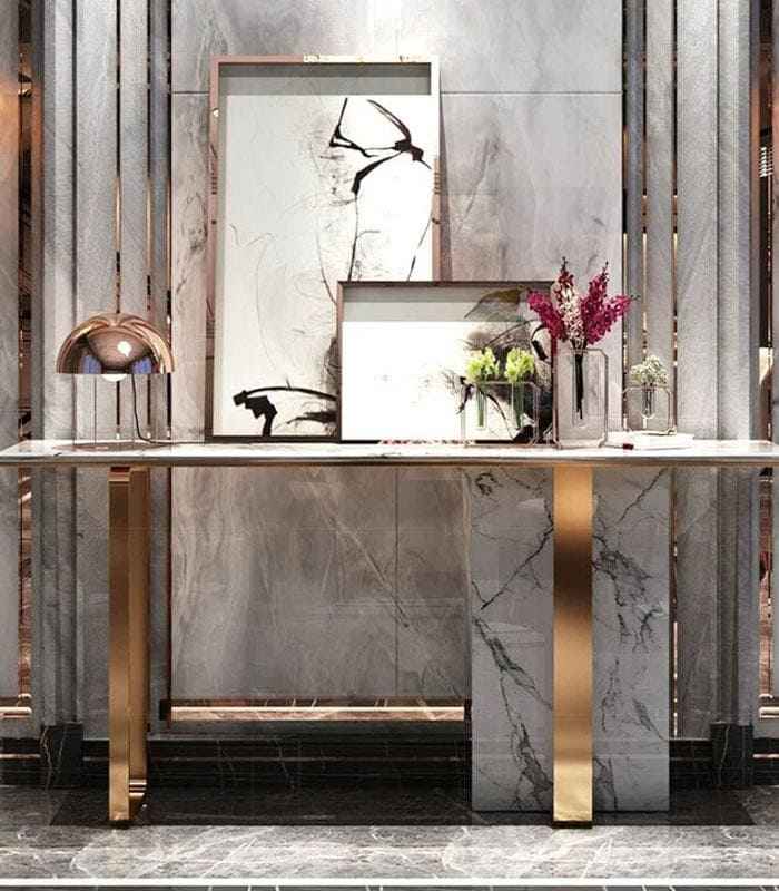 Luxurious Marble with Metal Gold Frame Entrance Art Table