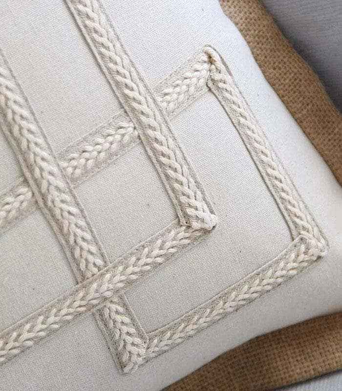 Cushion Cover with Geometric Embroidery Jute Heming 50cm Cotton and Linen