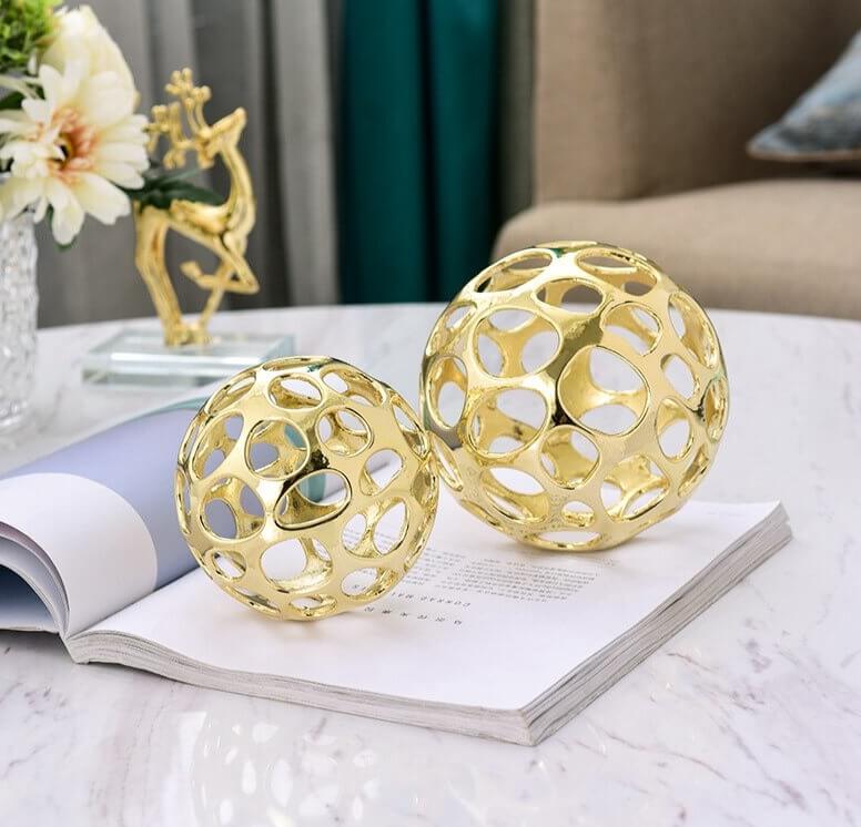 Decorative Object Gold Round Sculpture Gold Sphere Metal