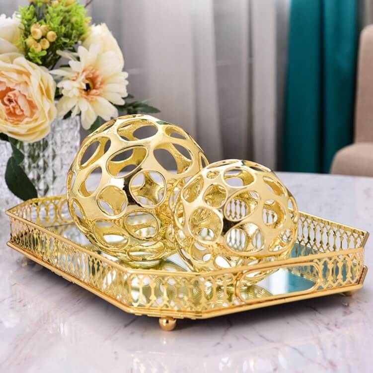 Decorative Object Gold Round Sculpture Gold Sphere Metal