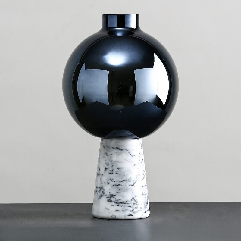 Table Top Vase Glass and Marble Blue