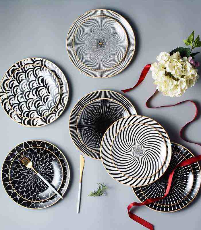 Tableware Porcelain Plates Black White