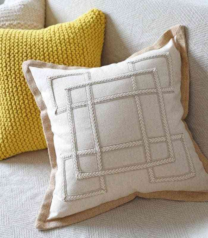 Cushion Cover with Geometric Embroidery Jute Heming 50cm Cotton and Linen