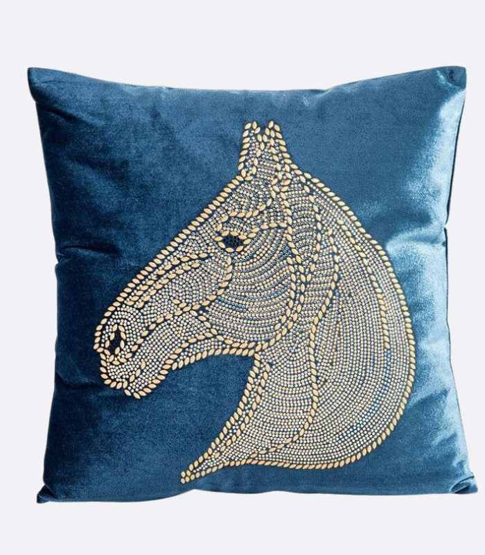 Modern Velvet Rhinestone Horse Cushion Cover 45x45cm
