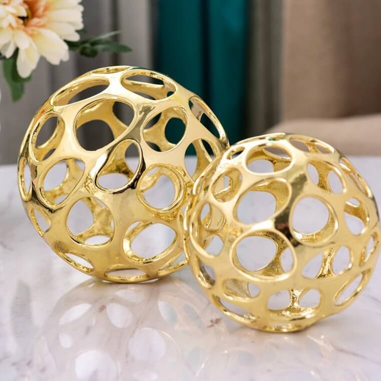 Decorative Object Gold Round Sculpture Gold Sphere Metal