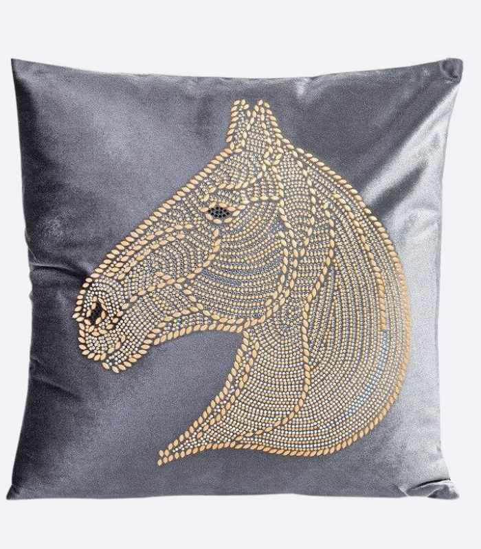 Modern Velvet Rhinestone Horse Cushion Cover 45x45cm