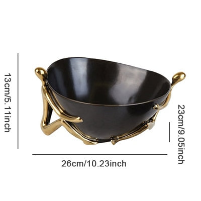 Ceramic Decorative Accent Bowl with Gold Human Abstract Figures Black