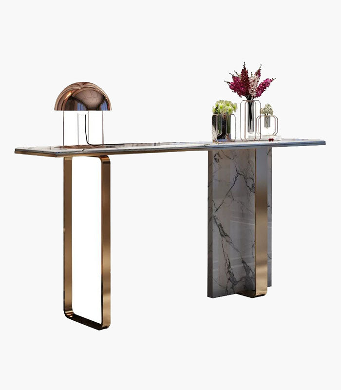 Luxurious Marble with Metal Gold Frame Entrance Art Table