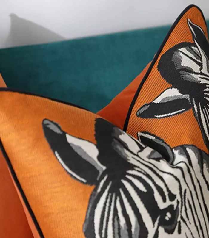 Zebra Woven Decorative Cushion Cover Orange 47x47 cm