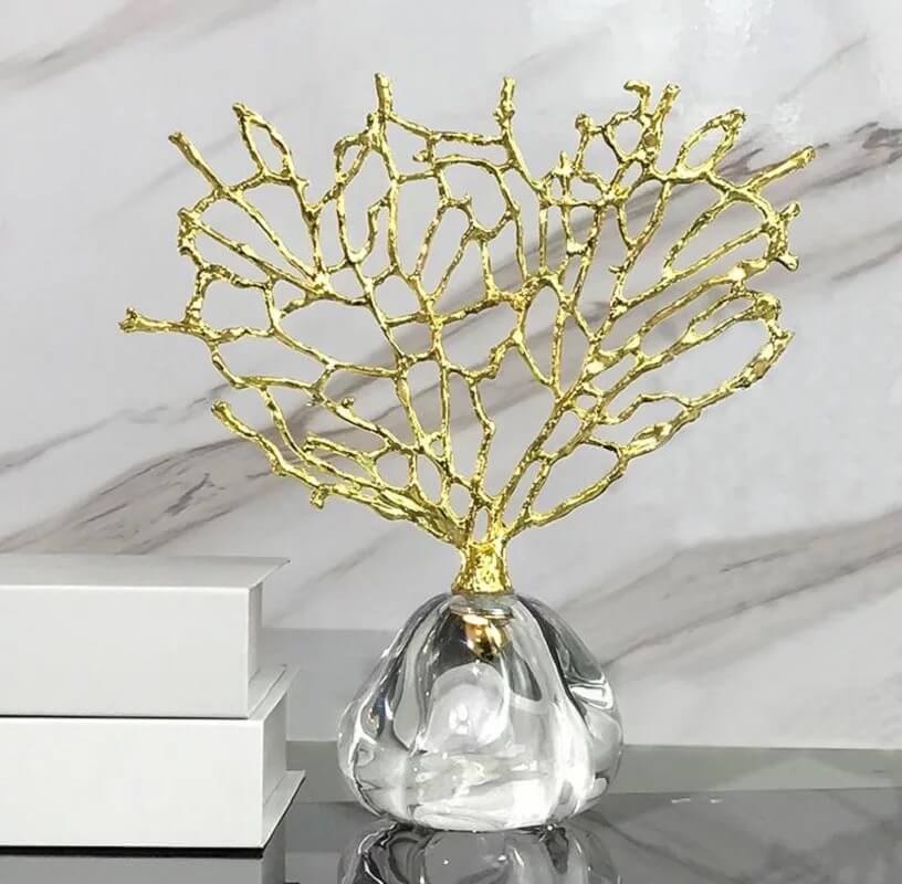 Decorative Coral Crystal Metal Golden