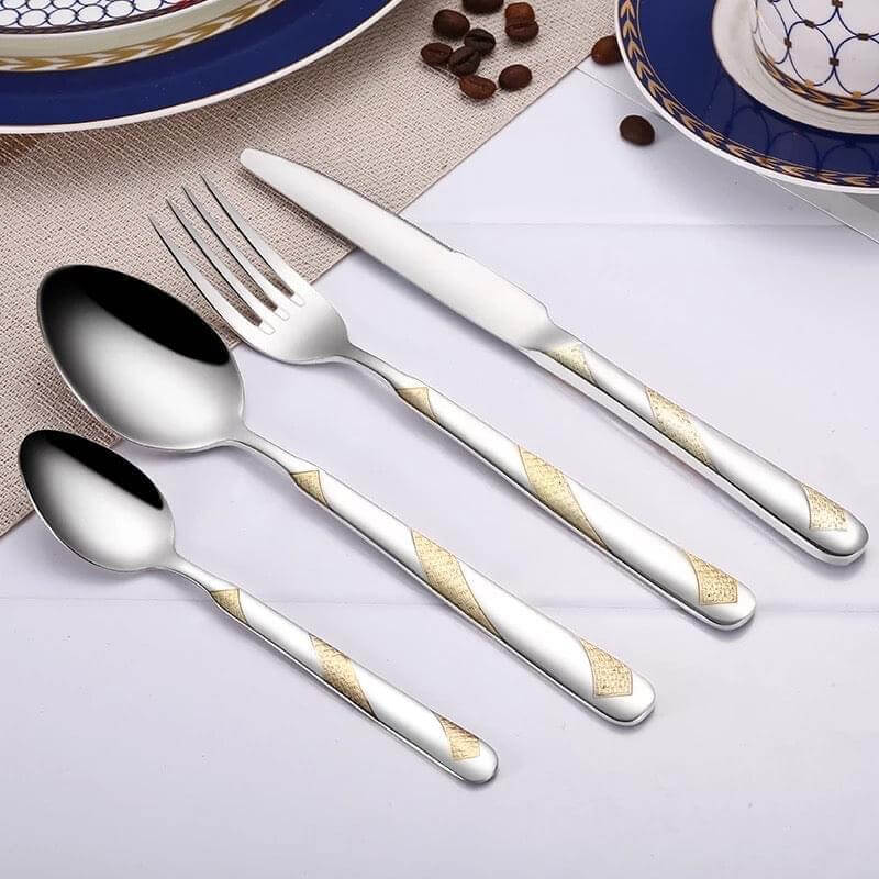 24 Pcs Set Flatware Stainless Steel Silver & Gold Cutlery Set