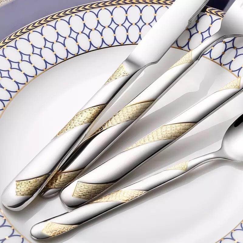 24 Pcs Set Flatware Stainless Steel Silver & Gold Cutlery Set