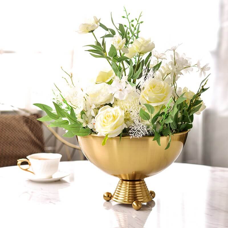 Centerpiece Bowl Flower Arrangement Stainless Steel Vase Golden