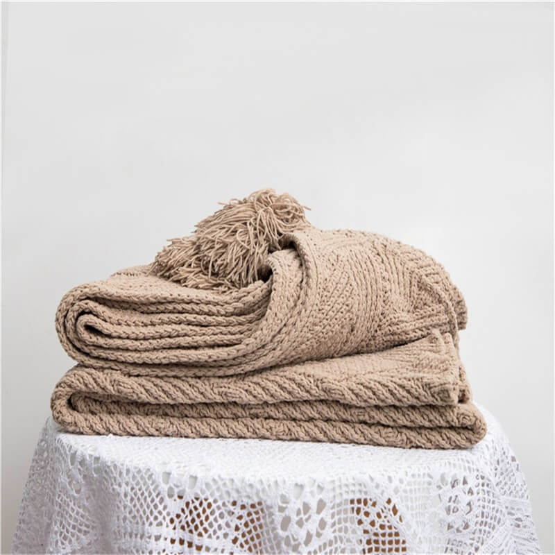 Chenille Stripe Plaid Blanket Soft with Tassels Throw 1kg