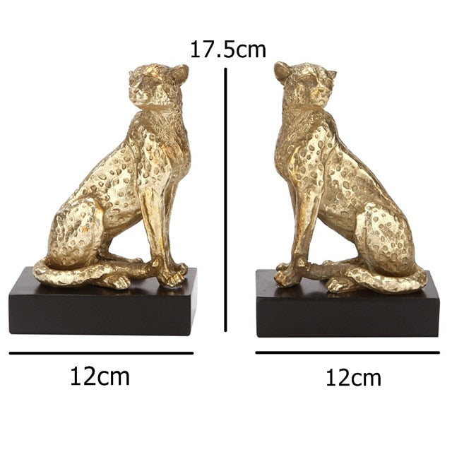 Set of 2 Cheetah Bookends Resin Gold, Cheetah Bookends, Resin Cheetah Bookends