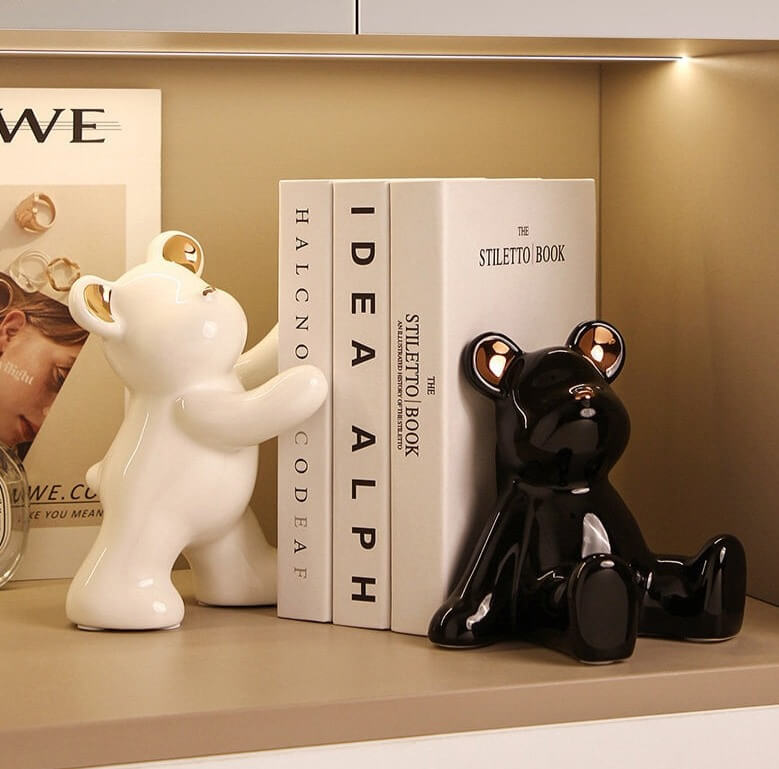 2 Pcs Set Teddy Bear Bookends Ceramic 15-19 cm