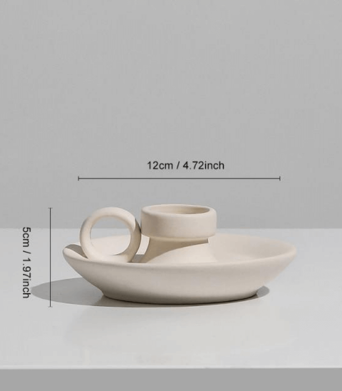 Contemporary Ceramic Candleholder Beige 12cm