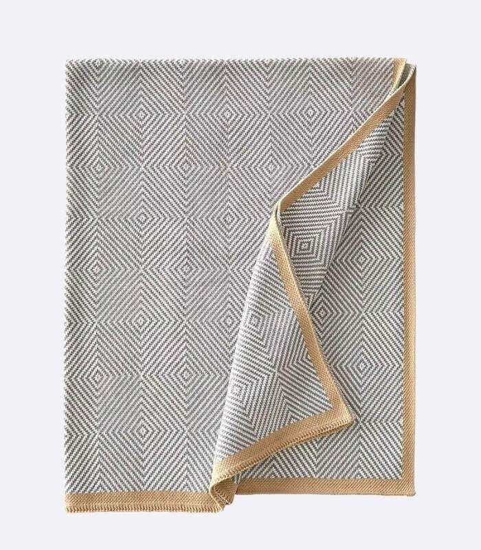 Knitted Throw Grey Geometric Cotton Bedspread 127x180 cm