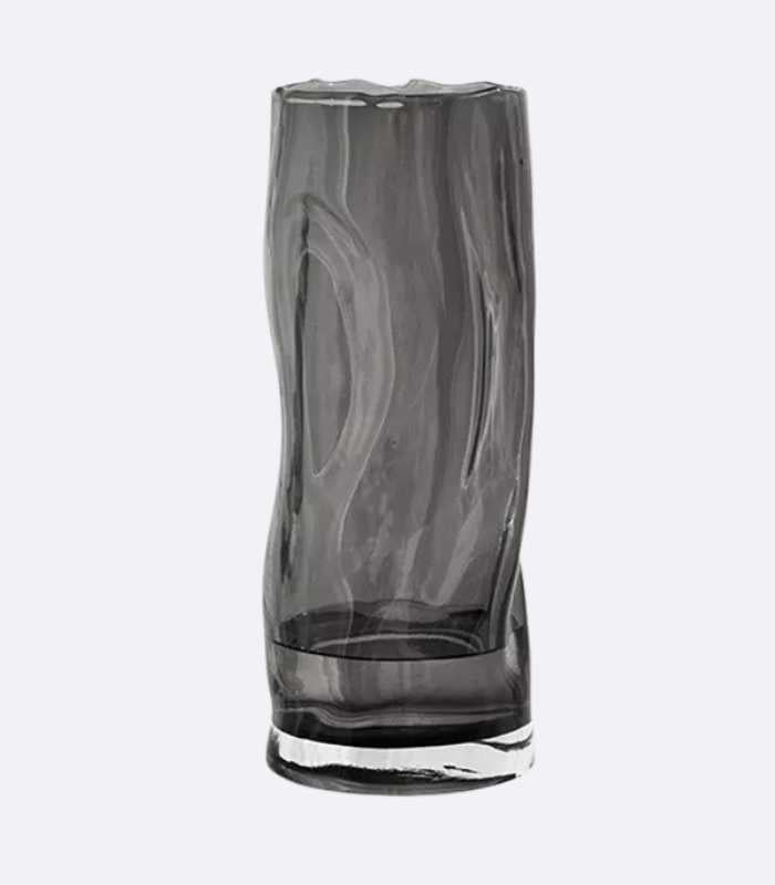 Tabletop Vase Transparent Crystal Glass with Swirls Cylindrical Black