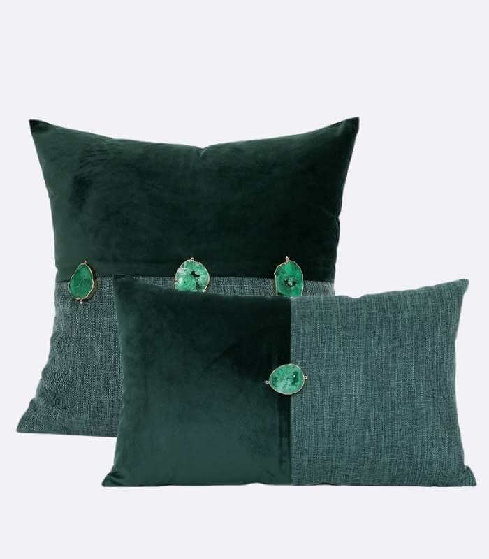 Green Agate Woven Cushion Cover Throw Pillow Cover Cotton & Velvet