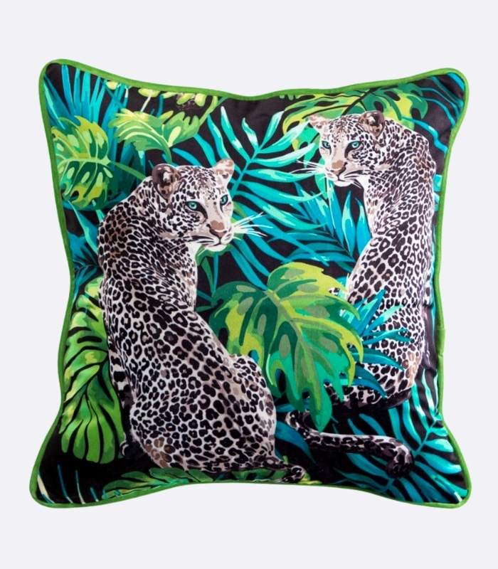 Velvet Cushion Cover Leopard Tropical Forest Print 45x45cm