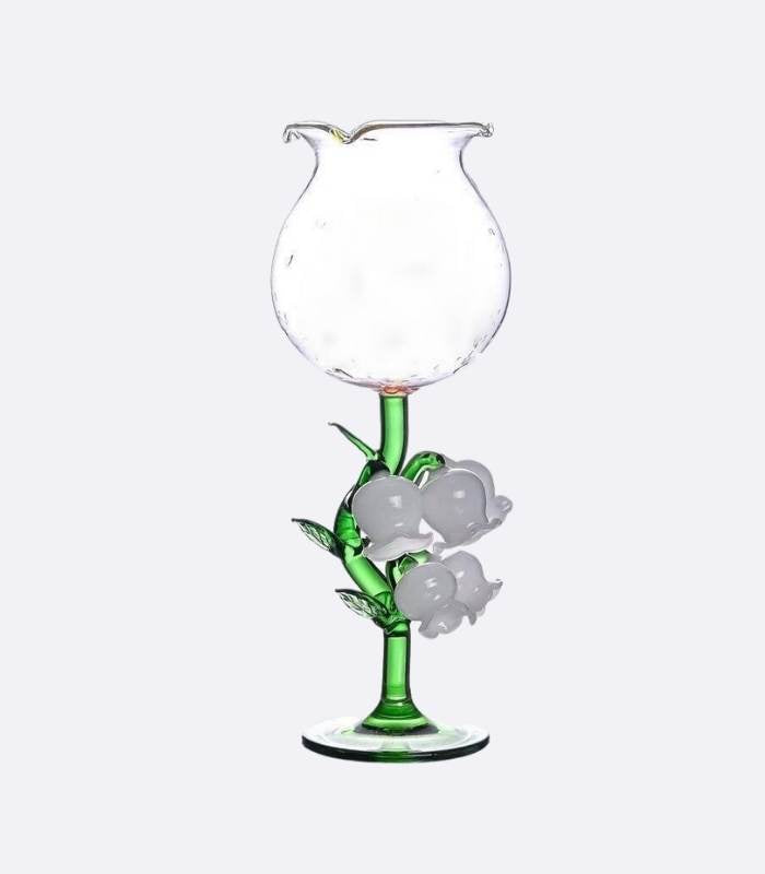 Lily of The Valley Glass Wine Champagne Glass Hand blown Glass 21 cm