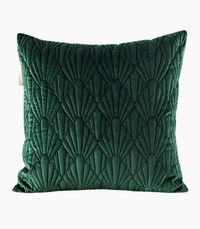Cushion Cover Green Quilted Pillowcase Velour Green