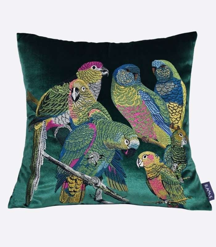 Parrots of Caribbean Cushion Cover Embroidered Decorative Velvet Pillow Case 50x50cm