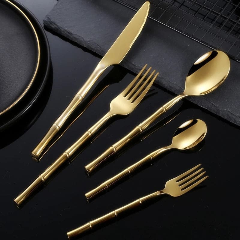 30 Pcs Stainless Steel Cutlery Set for 6 Bamboo Handle Style